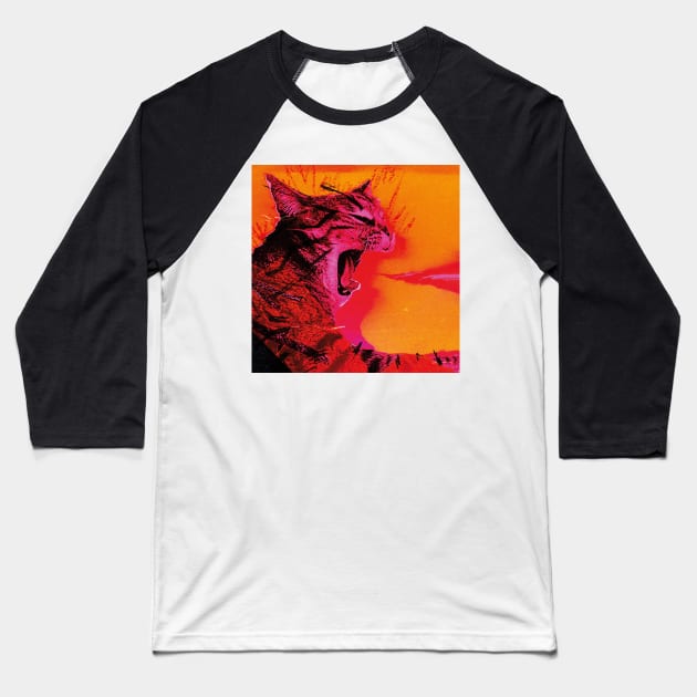 Fire-Breathing Energetic Cat Baseball T-Shirt by ZiloDrawings